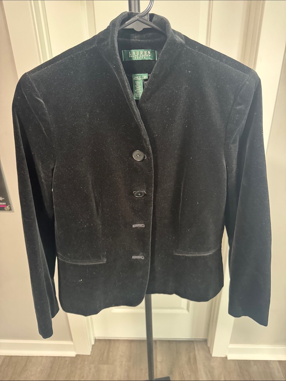 Lauren Ralph Lauren Black Velvet Button-Front Jacket
